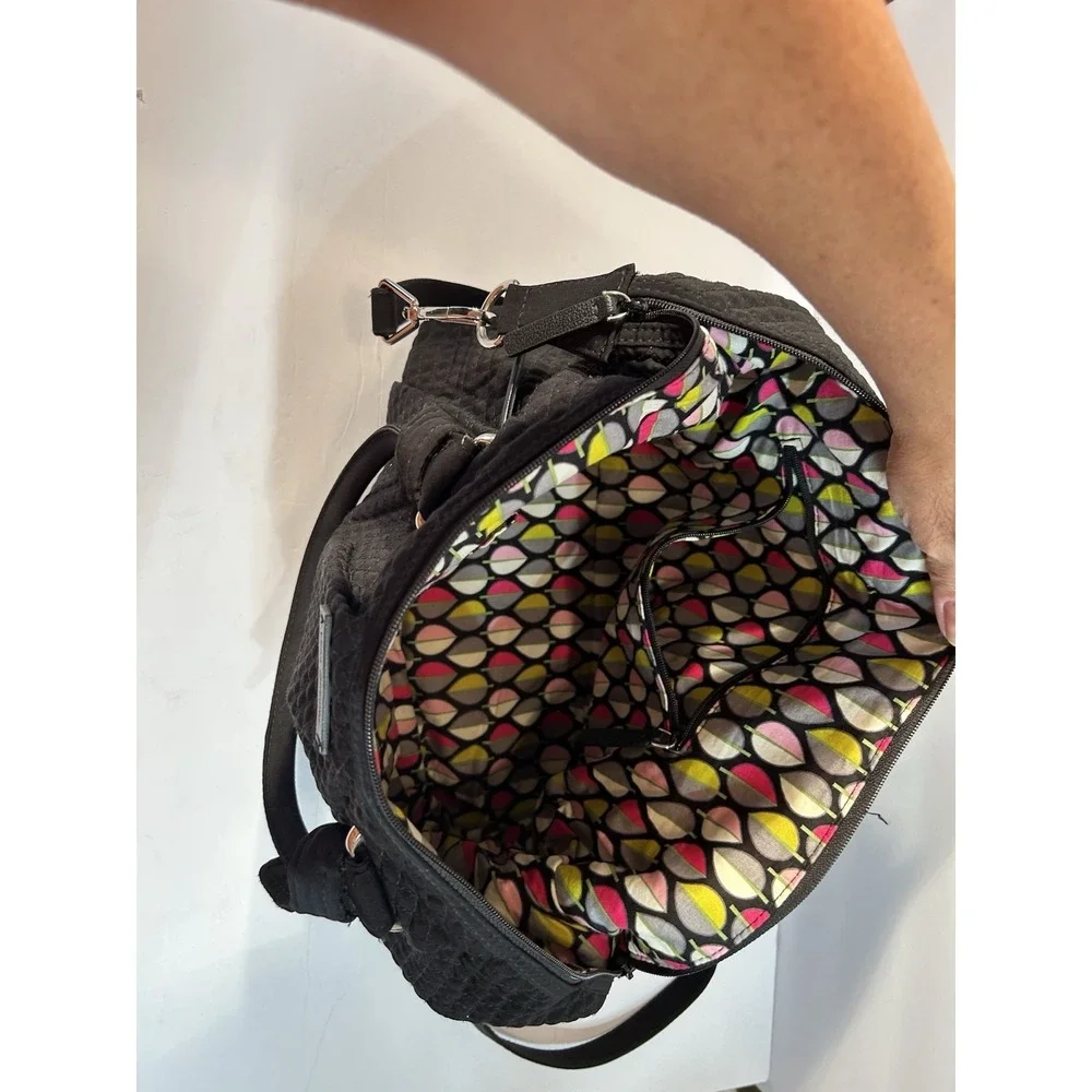 Vera Bradley Black Quilted Microfiber Satchel Crossbody Purse & Wallet Set